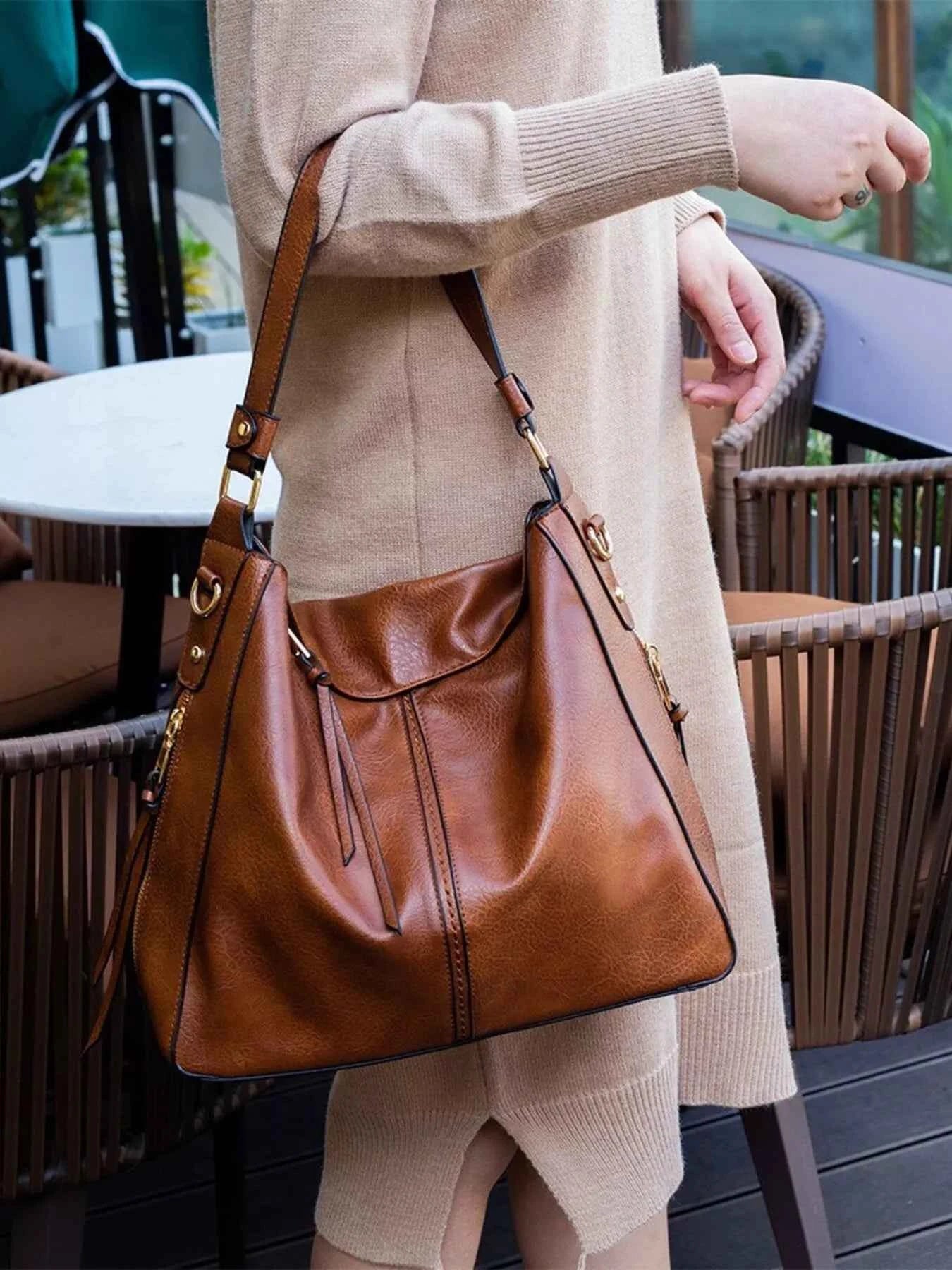 Leather Tote Bag - Medium Classic Handbag - Fashions Envy