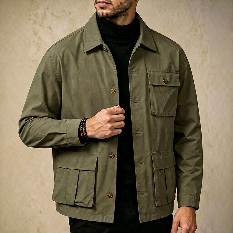 Cross-border Foreign Trade Wholesale Autumn New Men's Jacket Large Size Lapel Multi-pocket Trend All-match Work Coat Men