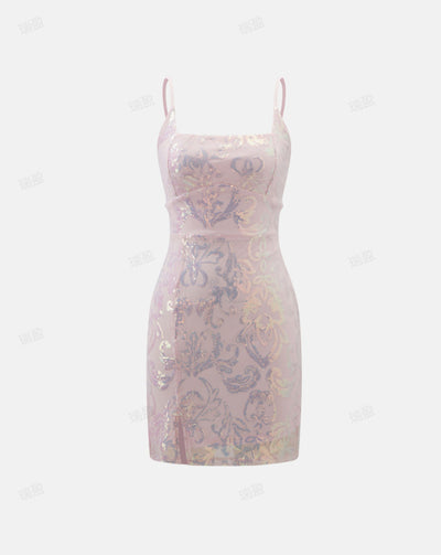 Pink sequin mini dress with thin straps