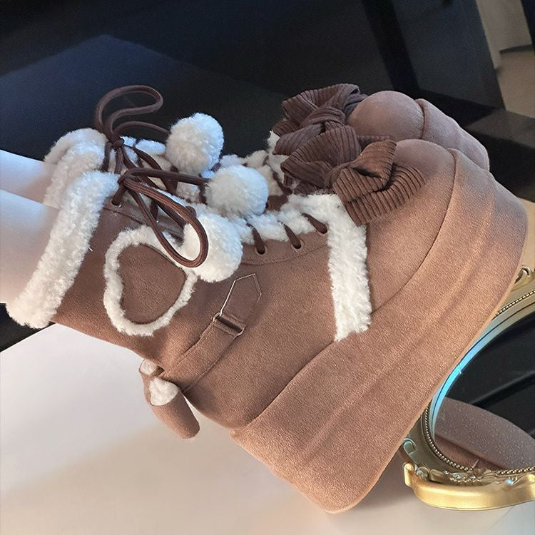 Platform Boots - Cute Fur Pom-Pom Winter Style