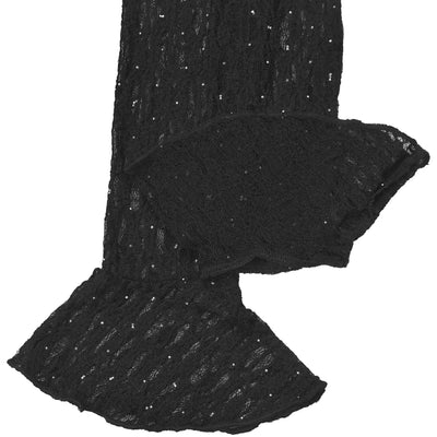 Black Glitter Lace Maxi Dress - Sheer Sleeves and Flared Hem