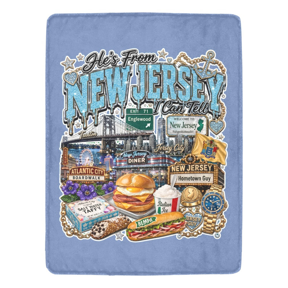 Cornflower Blue He's From New Jersey Fleece Blanket 60x80