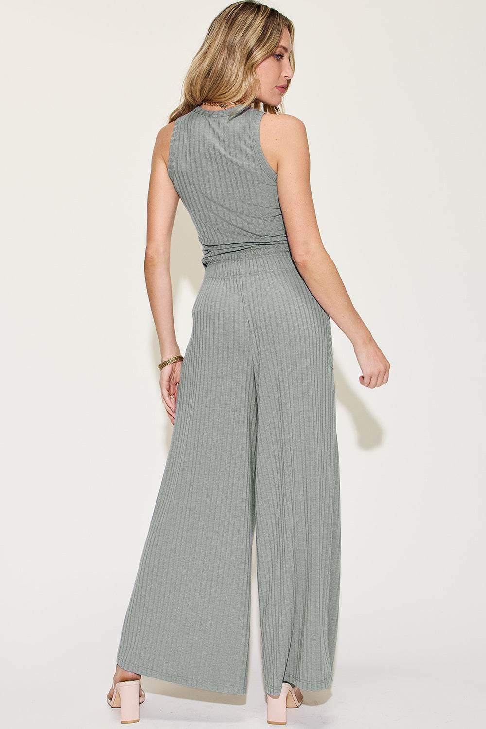 Basic Bae Full Size Ribbed Tank and Wide Leg Pants Set - Fashions Envy