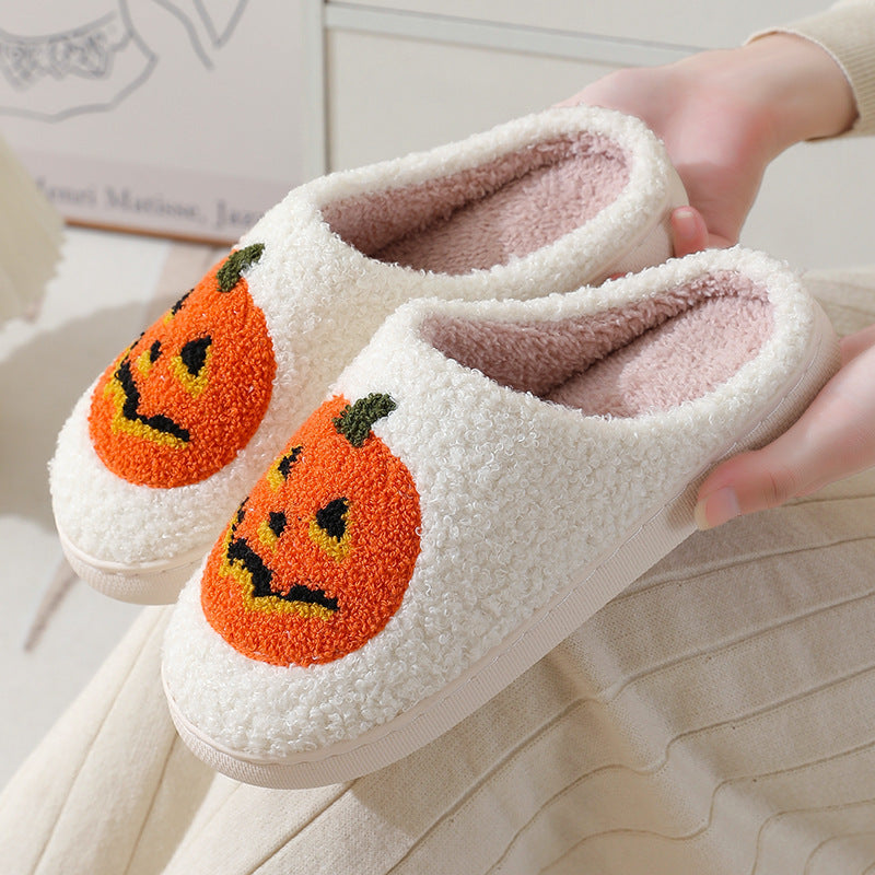 Pumpkin Slippers - Halloween Cartoon Plush House Shoes