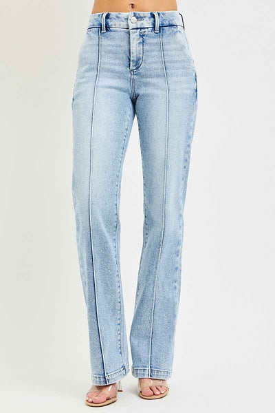 RISEN Tummy Control High Rise Straight Jeans - Pin Tuck