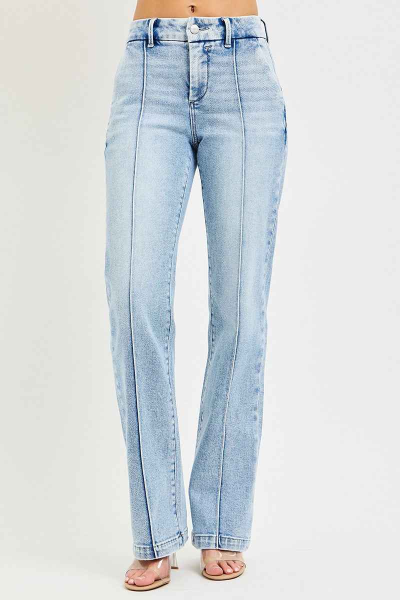 RISEN Tummy Control High Rise Straight Jeans - Pin Tuck