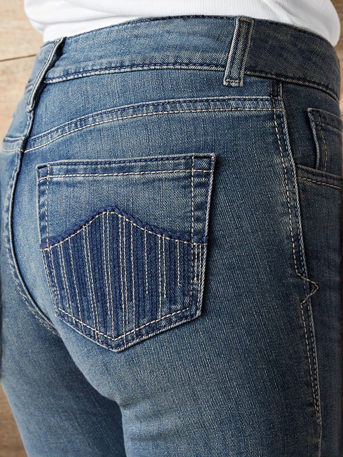 Retro Flare Jeans - Striped Back Pockets & Belt Loops