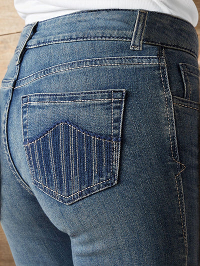 Retro Flare Jeans - Striped Back Pockets & Belt Loops