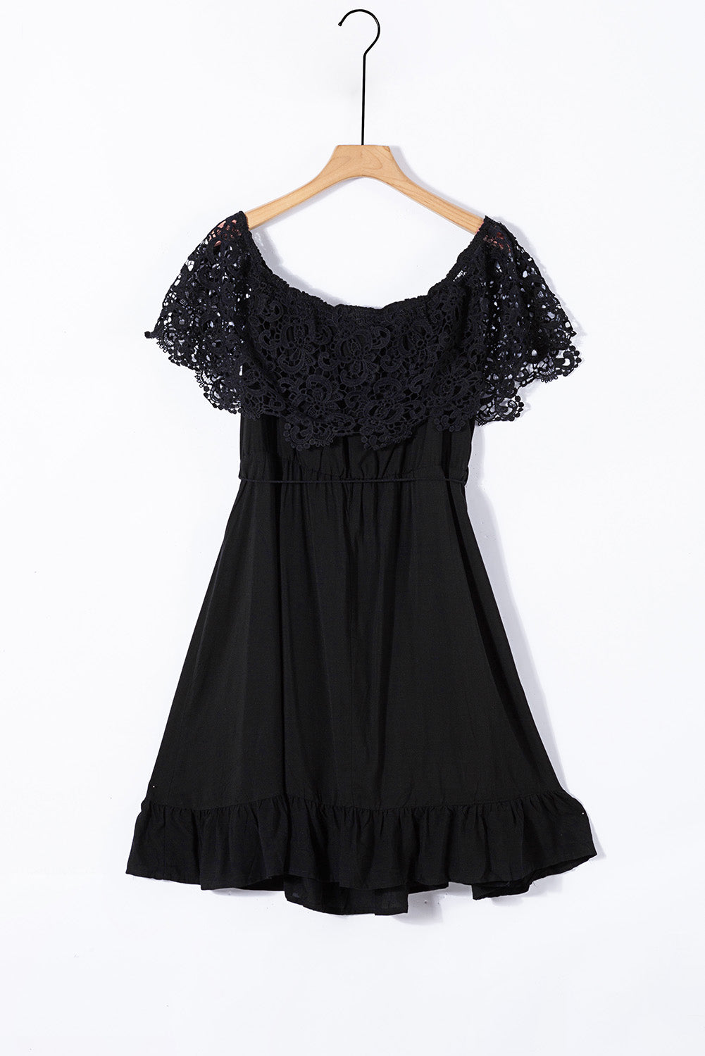 Black Off-the-shoulder Lace Sleeves Plus size Dress