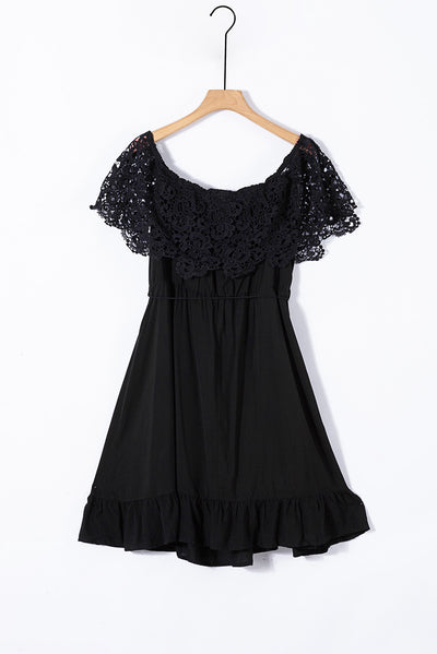 Black Off-the-shoulder Lace Sleeves Plus size Dress