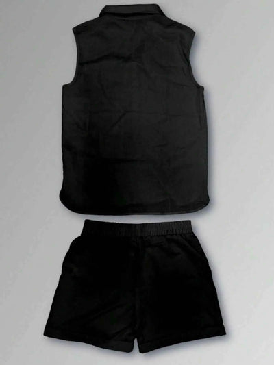 Men's Plus Size Casual Button Up Vest & Shorts Set