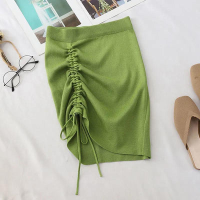High Waist Knit Skirt - Ribbed Stretch Bodycon Mini