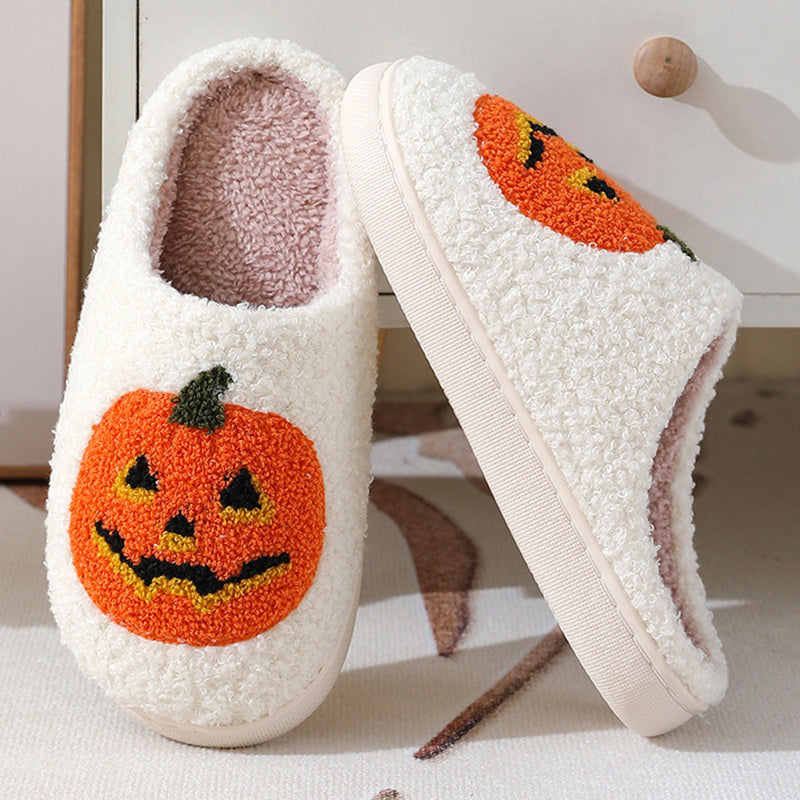 Pumpkin Slippers - Halloween Cartoon Plush House Shoes