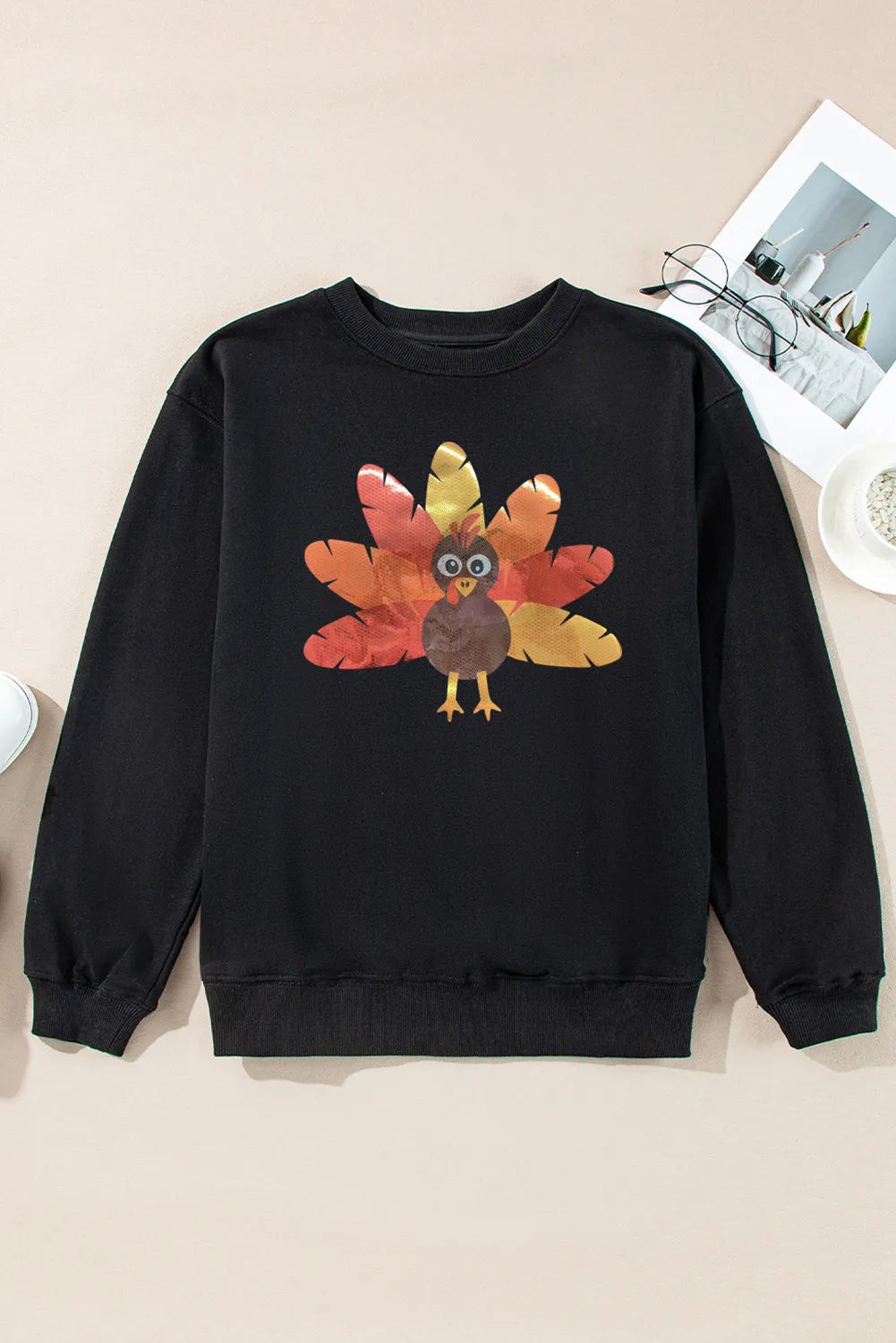 Graphic Round Neck Long Sleeve Sweatshirt - Fashions Envy