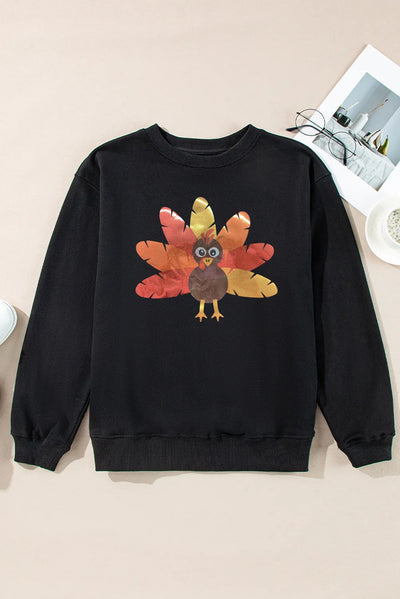 Graphic Round Neck Long Sleeve Sweatshirt - Fashions Envy