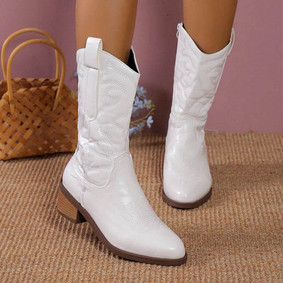 Point Toe Block Heels Boots - Fashions Envy