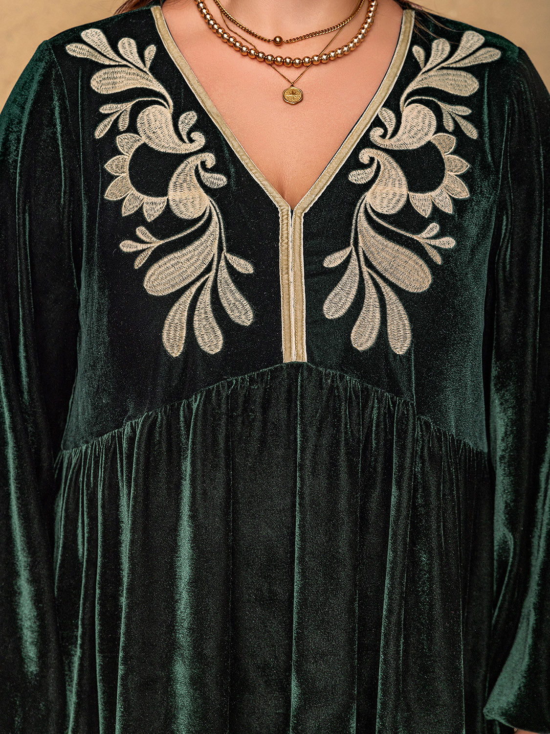 Black Forest Plus Size Embroidered V-Neck Long Sleeve Dress