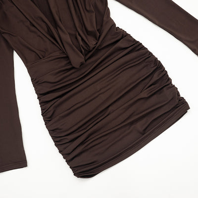 Ruched Bodycon Mini Dress - Sheer Mesh and Draped Front
