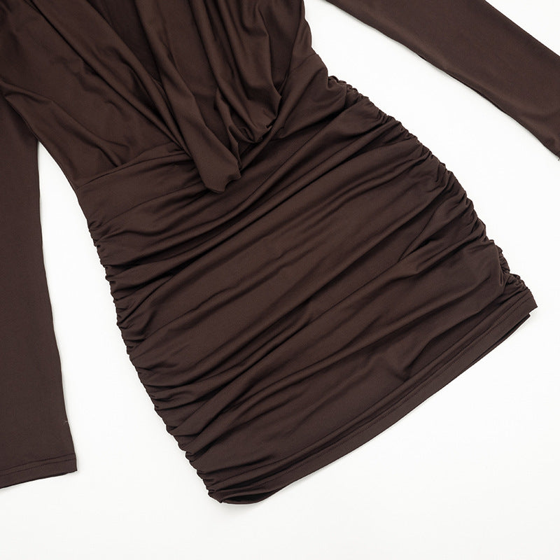 Ruched Bodycon Mini Dress - Sheer Mesh and Draped Front