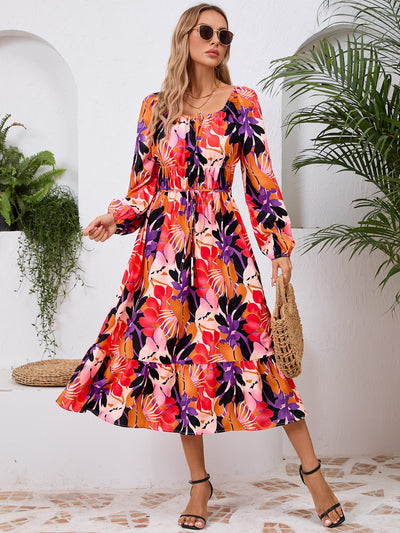 Floral Printed Long Sleeve Midi Dress