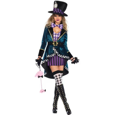 Halloween Mad Hatter Costume Set - Teal Velvet 7-Piece