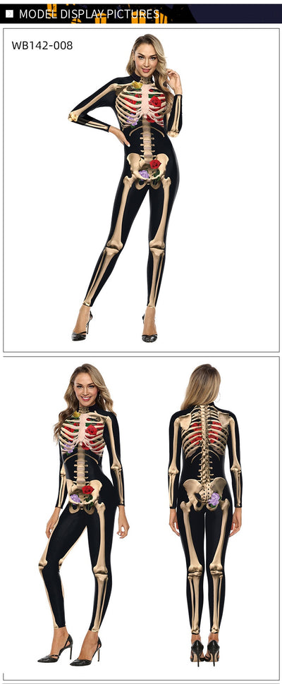 Skeleton Rose & Mummy Catsuit - 3D Print Halloween Jumpsuit