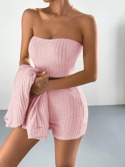 Slumber Party Trio - Brushed Pajama Coat & Shorts