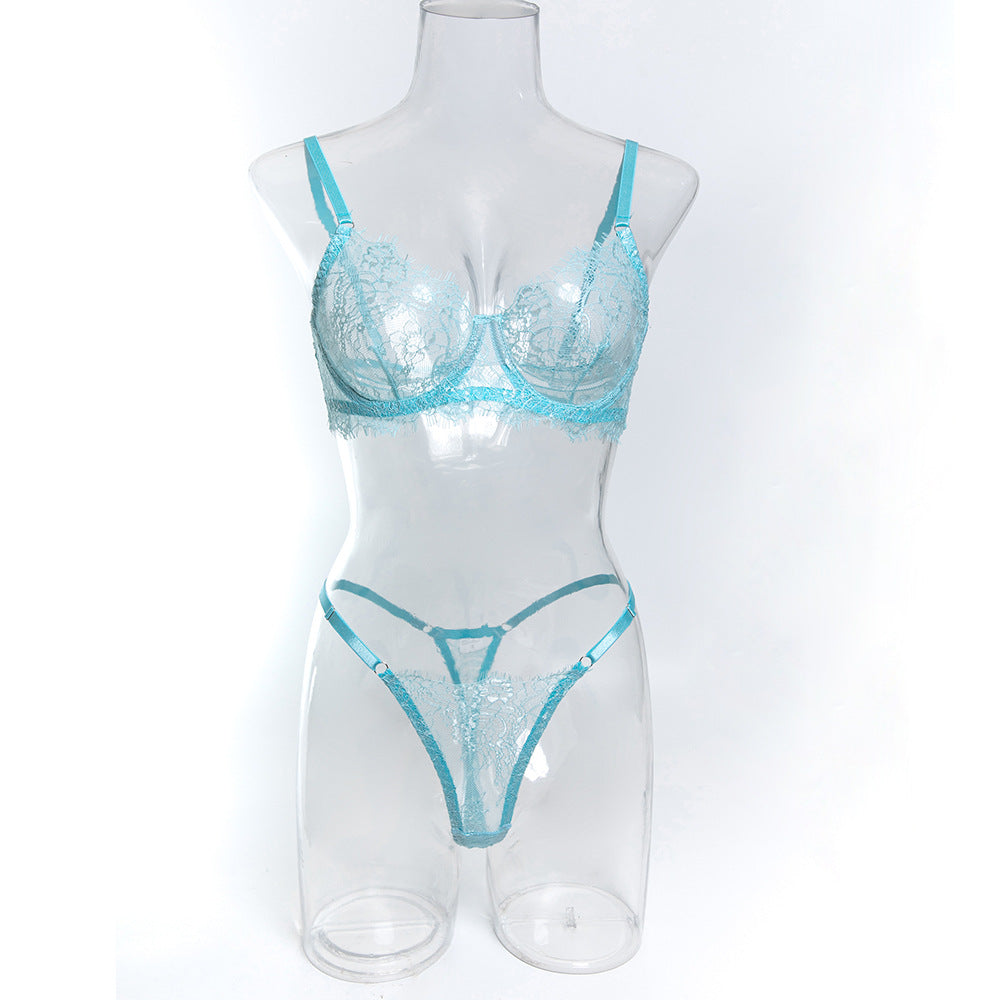 Lake Blue Temptation Underwear Set -  Lace Thong Lingerie
