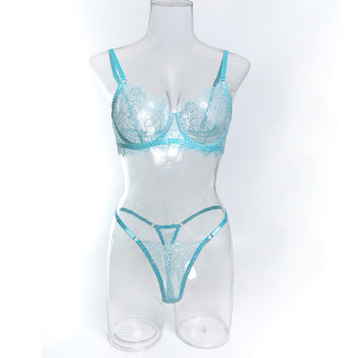 Lake Blue Temptation Underwear Set -  Lace Thong Lingerie