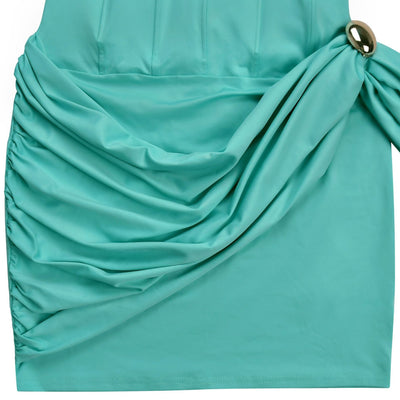 Strapless Corset Mini Dress - Draped Skirt and Side Train