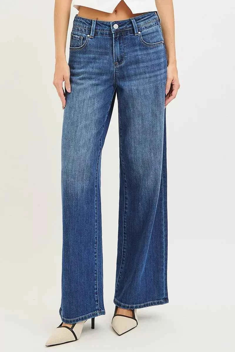 RISEN Slouchy Baggy Jeans - Dark Wash Full Length