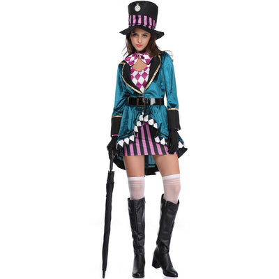 Halloween Mad Hatter Costume Set - Teal Velvet 7-Piece