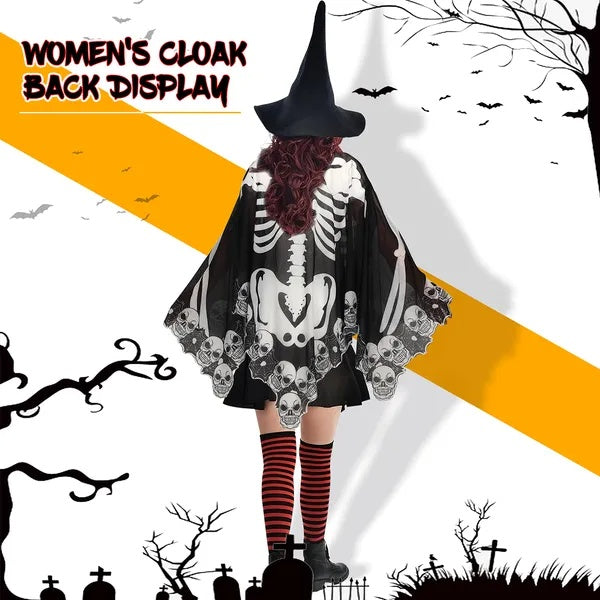 Halloween Costume Skeleton Skull Bones Lace Cape Shawl Poncho - Fashions Envy