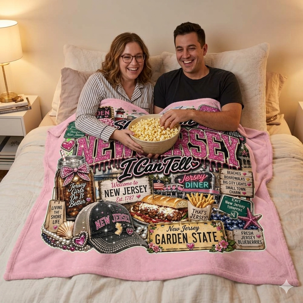 Pink She's From New Jersey Fleece Blanket 60x80 - Shore Life