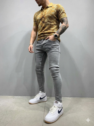 Stretch Skinny Jeans for Men - Mid Rise Tapered Slim Fit Denim