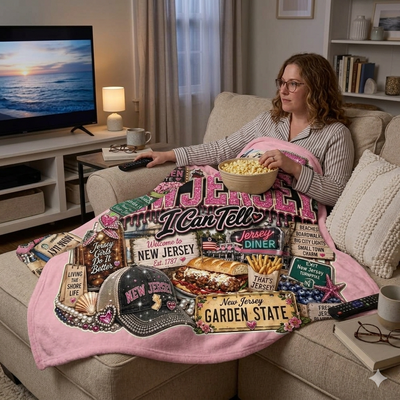 Pink She's From New Jersey Fleece Blanket 60x80 - Shore Life
