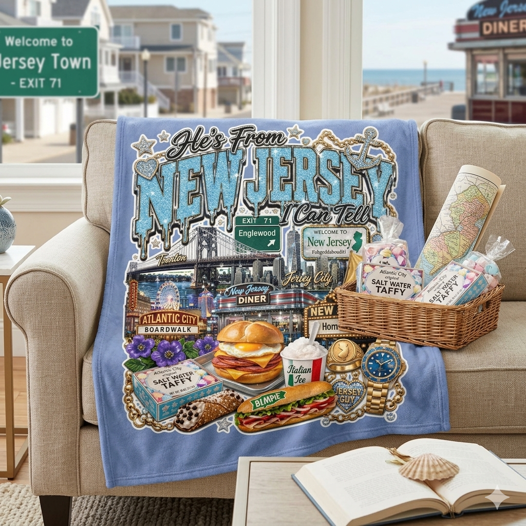 Cornflower Blue He's From New Jersey Fleece Blanket 60x80