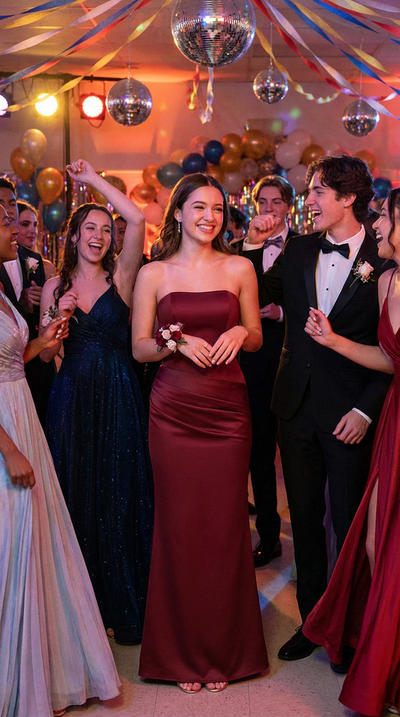 Burgundy Strapless Satin Maxi Dress - Slim Fit Prom Gown