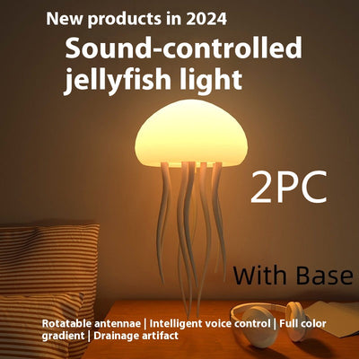 Trendsi sound controlled jellyfish mood lamp with warm glowing dome and dangling tentacles on bedside table