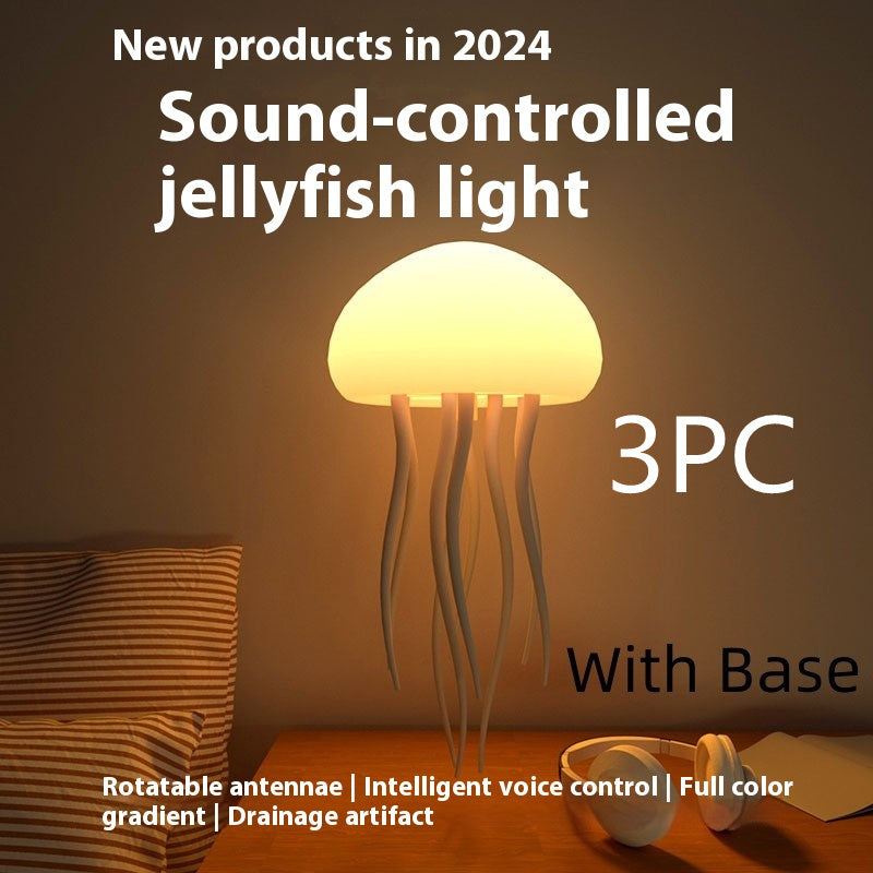 Trendsi sound controlled jellyfish mood lamp on bedside table with warm glow and tentacle base