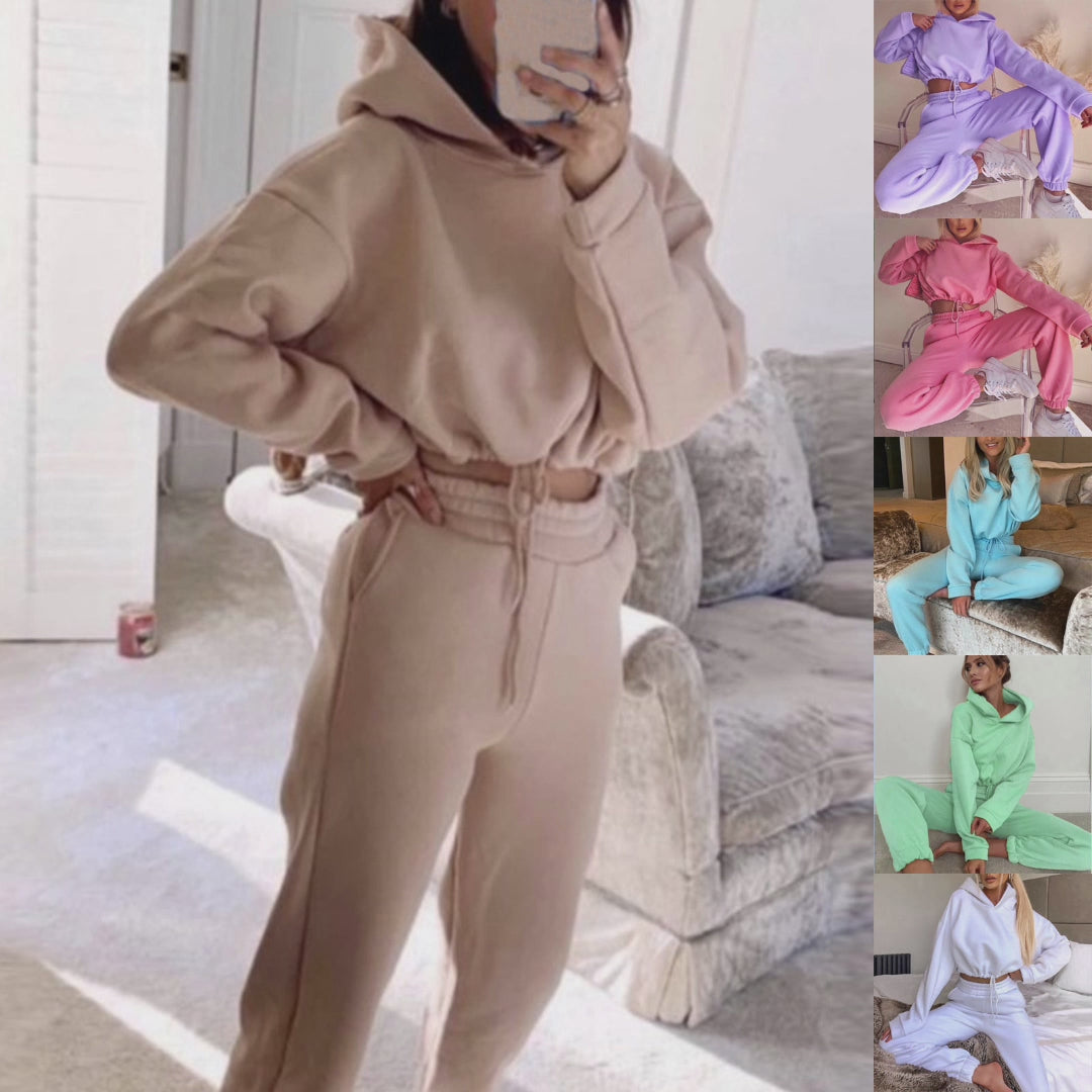 Load video: 2 Piece Sweatsuit - Women's Hoodie &amp; Joggers Tracksuit