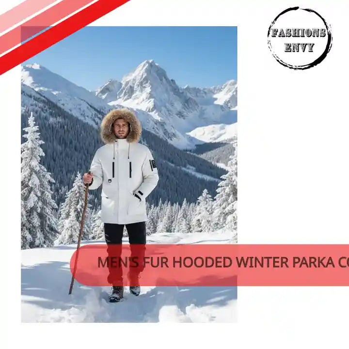 Load video: Men's Fur Hooded Winter Parka Coat - Insulated by@Outfy