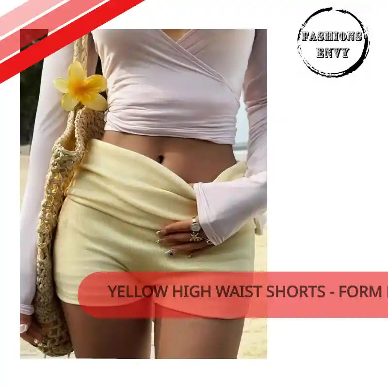 Load video: Yellow High Waist Shorts - Form Fitted by@Outfy
