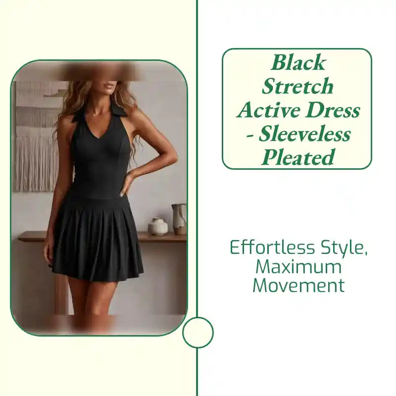 Load video: Black Stretch Active Dress - Sleeveless Pleated by@Outfy