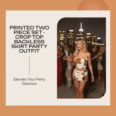 Printed Two Piece Set - Crop Top Backless Skirt Party Outfit by@Outfy