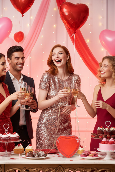 Red holographic heart-shaped crossbody bag at Valentine's Day party