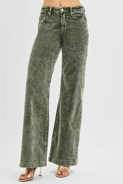 RISEN Full Size High Rise Wide Leg Corduroy Jeans - Retro Style Denim - Fashions Envy