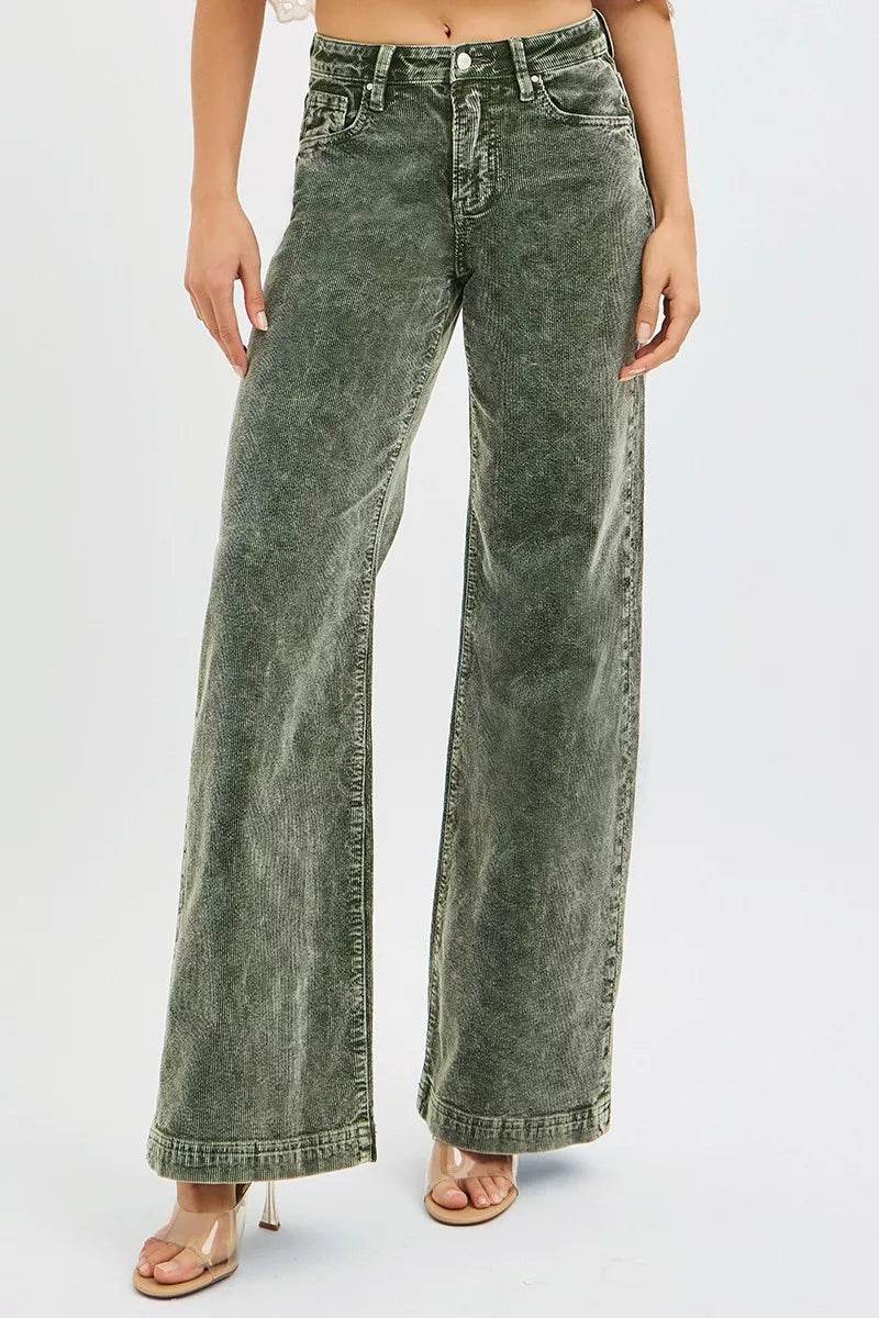 RISEN Full Size High Rise Wide Leg Corduroy Jeans - Retro Style Denim - Fashions Envy