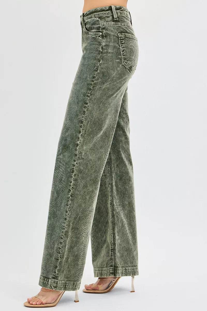 RISEN Full Size High Rise Wide Leg Corduroy Jeans - Retro Style Denim - Fashions Envy