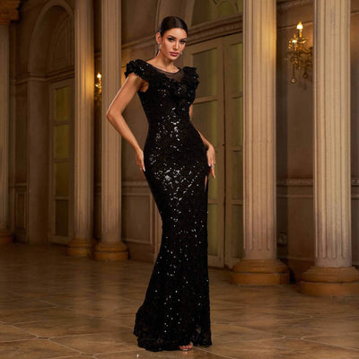 Elegant Slit Wedding Gown with ruffled sleeves, perfect for a stylish bridal look